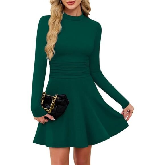 Long Sleeve Mini Dresses for Women Green - Picture 3 of 5